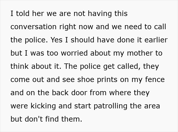 Text discussing police response to intruders, highlighting security concerns and protective actions. Text discussing police response to intruders, highlighting security concerns and protective actions.