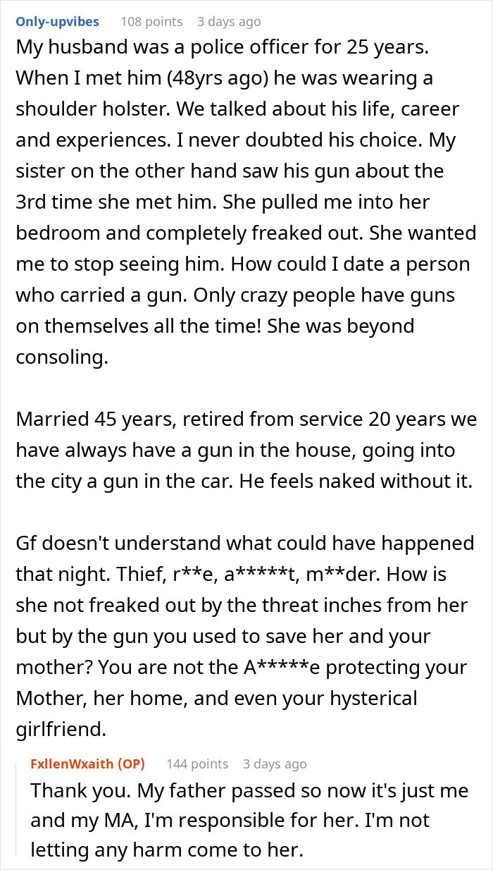 User defends his decision to threaten intruders with a gun in an online comment exchange. User defends his decision to threaten intruders with a gun in an online comment exchange.