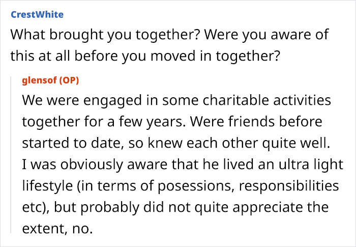 Text exchange about moving in together and domestic labor expectations. Text exchange about moving in together and domestic labor expectations.