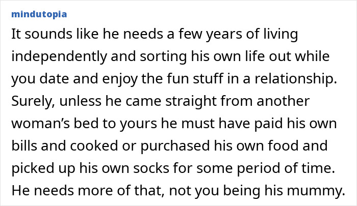 Text about domestic labor expectations in a relationship, advising independence and equal responsibility. Text about domestic labor expectations in a relationship, advising independence and equal responsibility.