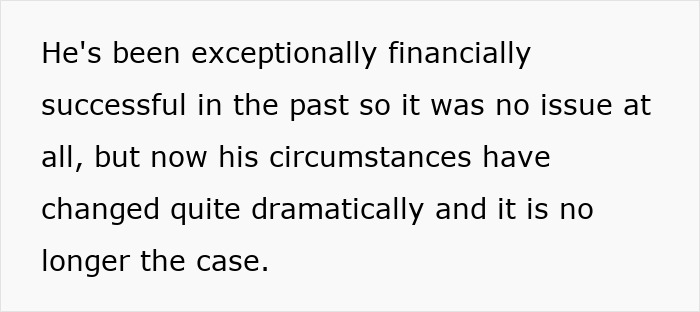 Text discussing a man's past financial success and his changed circumstances impacting domestic labor expectations. Text discussing a man's past financial success and his changed circumstances impacting domestic labor expectations.