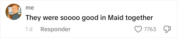 Comment mentioning "Maid" shows excitement about Margaret Qualley's performance; relates to reverse nepotism discussion. Comment mentioning "Maid" shows excitement about Margaret Qualley's performance; relates to reverse nepotism discussion.