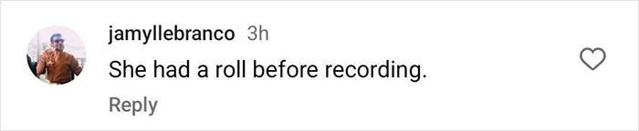 Comment expressing opinion on a MAC Cosmetics ad, with user "jamyllebranco" mentioning, "She had a roll before recording. Comment expressing opinion on a MAC Cosmetics ad, with user "jamyllebranco" mentioning, "She had a roll before recording.