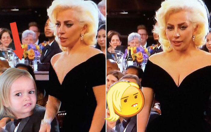 Meme of 'Side-Eyeing Chloe' edited into an award show scene with a celebrity in a black dress. Meme of 'Side-Eyeing Chloe' edited into an award show scene with a celebrity in a black dress.