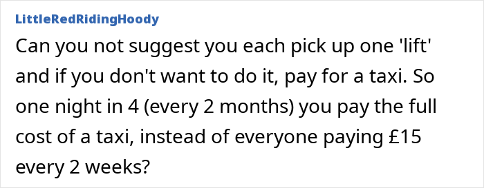 Forum post suggesting shared taxi cost for teens after clubbing. Forum post suggesting shared taxi cost for teens after clubbing.