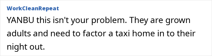 Text on a forum comment discussing teens' responsibility for getting home after clubbing. Text on a forum comment discussing teens' responsibility for getting home after clubbing.
