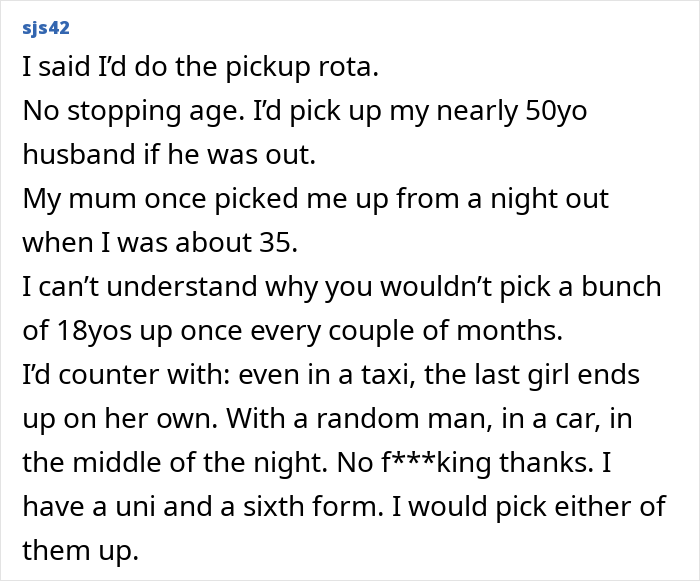 Text exchange discussing responsible pickup of teens after clubbing, highlighting concerns about safety at 3AM. Text exchange discussing responsible pickup of teens after clubbing, highlighting concerns about safety at 3AM.