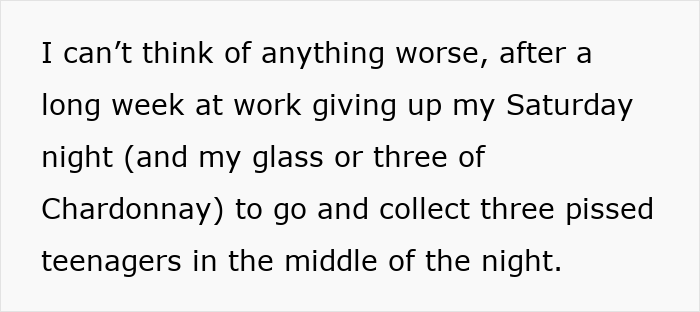 Text image with a mom refusing to pick up teens at 3AM after clubbing, citing disruption to her Saturday night plans. Text image with a mom refusing to pick up teens at 3AM after clubbing, citing disruption to her Saturday night plans.