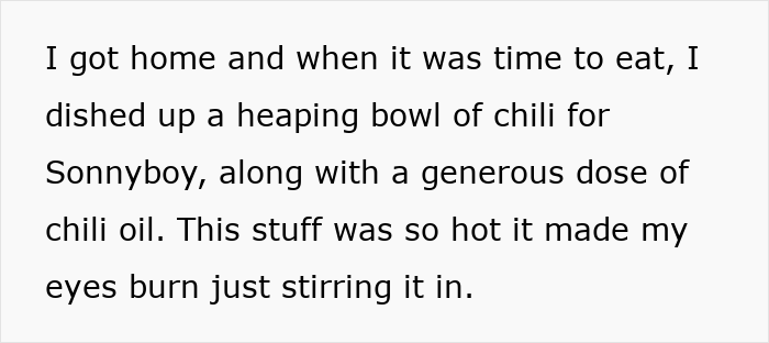 Text about mom's spicy cooking as a response to son's entitled behavior. Text about mom's spicy cooking as a response to son's entitled behavior.