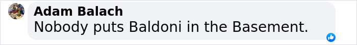 Comment text humorously referencing Baldoni in a basement. Comment text humorously referencing Baldoni in a basement.
