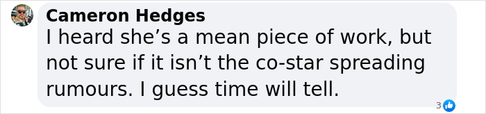Comment on rumors about a co-star's behavior, discussing potential spreading of rumors. Comment on rumors about a co-star's behavior, discussing potential spreading of rumors.