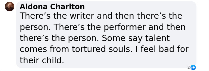 Comment discussing a writer's personality and concern for their child amid allegations. Comment discussing a writer's personality and concern for their child amid allegations.