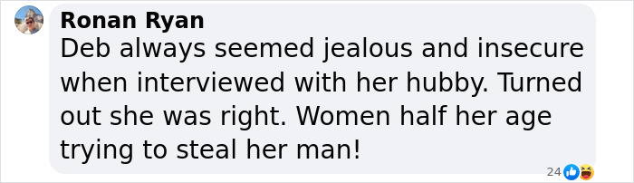 Screenshot of a comment referencing jealousy issues with Deborra-Lee amid affair rumors. Screenshot of a comment referencing jealousy issues with Deborra-Lee amid affair rumors.