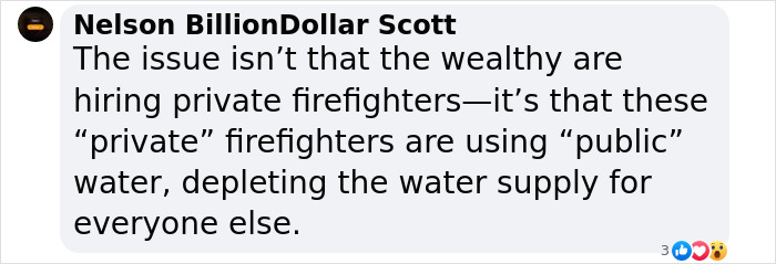 Quote discussing private firefighters using public resources during wildfires. Quote discussing private firefighters using public resources during wildfires.