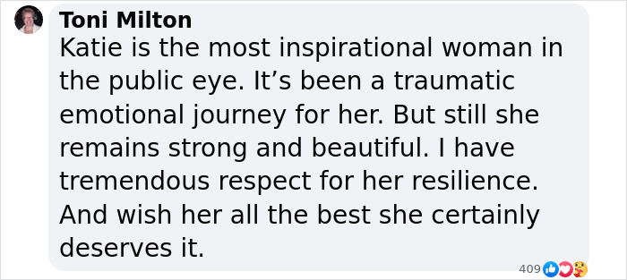 Text praising Katie Piper for her resilience and strength after her eye attack journey. Text praising Katie Piper for her resilience and strength after her eye attack journey.