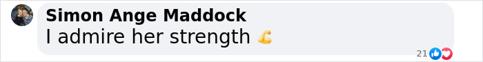 Comment from Simon Ange Maddock admiring Katie Piper's strength, with a flexed bicep emoji. Comment from Simon Ange Maddock admiring Katie Piper's strength, with a flexed bicep emoji.