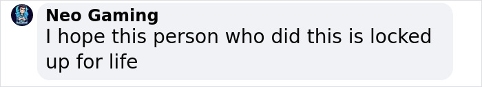 Comment by Neo Gaming expressing hope for justice after an eye attack. Comment by Neo Gaming expressing hope for justice after an eye attack.