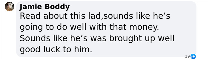 Social media comment supporting lottery winner going back to work as an engineer. Social media comment supporting lottery winner going back to work as an engineer.
