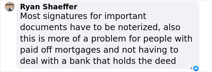 Comment on document notarization related to protecting home ownership from scammers. Comment on document notarization related to protecting home ownership from scammers.