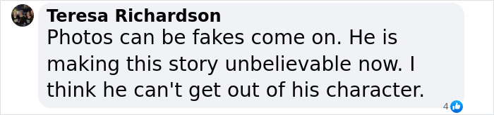 Comment doubting authenticity of photos and story involving Justin Baldoni. Comment doubting authenticity of photos and story involving Justin Baldoni.