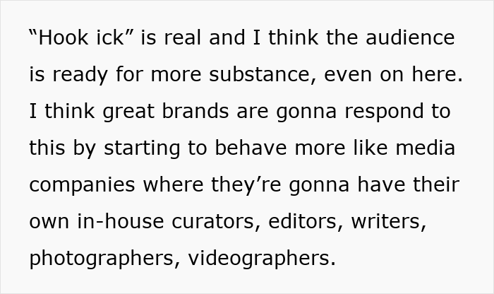 Text discussing a shift towards media-like branding with in-house curators, related to a post-brain rot era. Text discussing a shift towards media-like branding with in-house curators, related to a post-brain rot era.