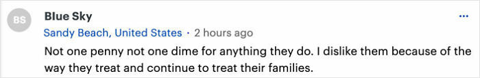 A social media comment criticizing behavior and treatment of families. A social media comment criticizing behavior and treatment of families.