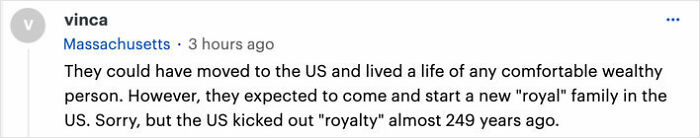 A comment discussing Meghan Markle and US royalty expectations. A comment discussing Meghan Markle and US royalty expectations.