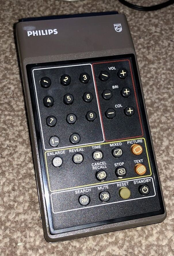 Retro Philips remote control with various buttons, evoking nostalgia for the good old days.