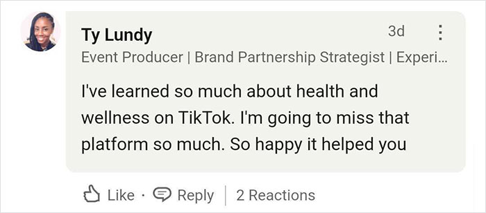 Comment appreciating TikTok for health and wellness tips, expressing gratitude for its help. Comment appreciating TikTok for health and wellness tips, expressing gratitude for its help.