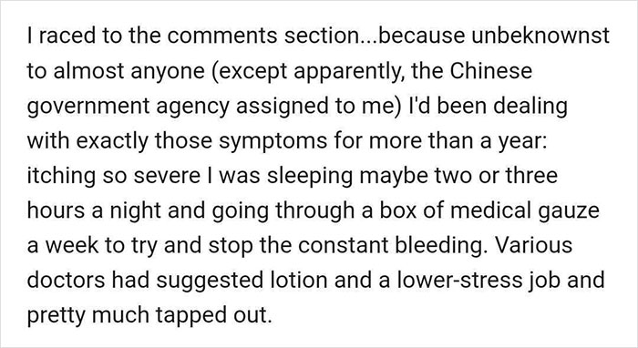 Text about a woman's severe itching symptoms and attempted remedies, highlighting TikTok's role in finding a solution. Text about a woman's severe itching symptoms and attempted remedies, highlighting TikTok's role in finding a solution.