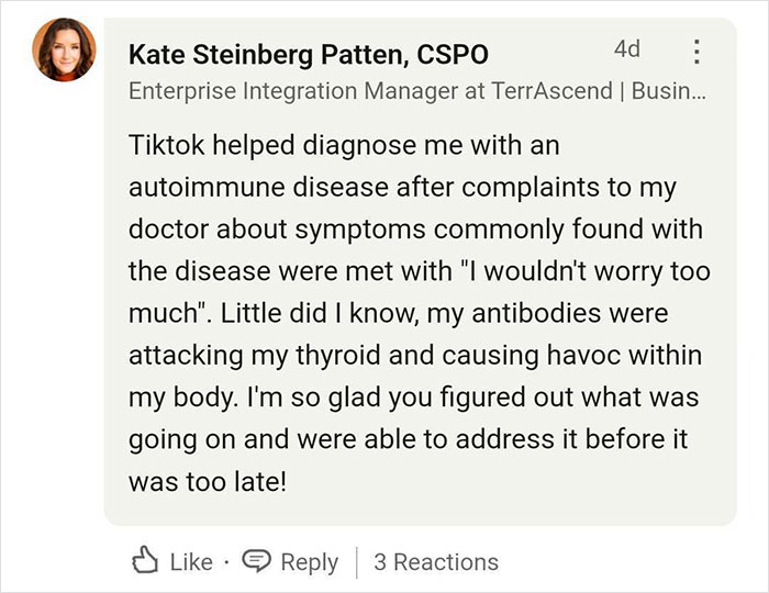 TikTok user shares life-saving health diagnosis experience in a LinkedIn post. TikTok user shares life-saving health diagnosis experience in a LinkedIn post.