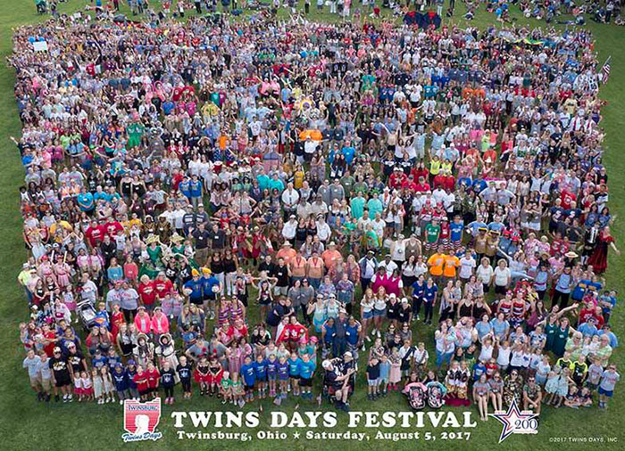 Large group of twins gathered at Twins Days Festival in Twinsburg, Ohio, showcasing the impact of environment on appearance. Large group of twins gathered at Twins Days Festival in Twinsburg, Ohio, showcasing the impact of environment on appearance.