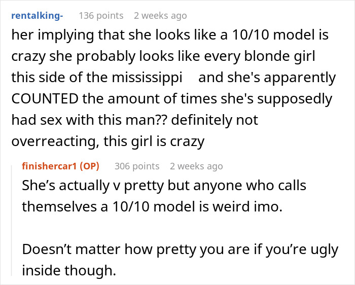 Comment thread discussing a woman's self-perception and friendship intentions. Comment thread discussing a woman's self-perception and friendship intentions.