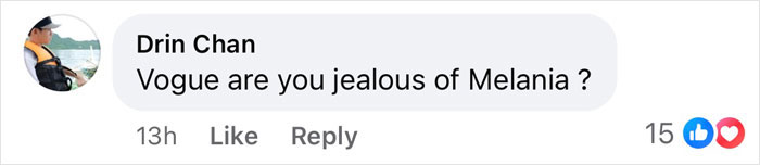 Facebook comment questioning if Vogue is envious of Melania Trump related to freelance magician topic. Facebook comment questioning if Vogue is envious of Melania Trump related to freelance magician topic.