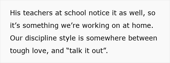 Text discussing discipline style between tough love and communication. Text discussing discipline style between tough love and communication.