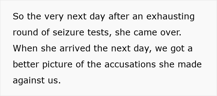 Text discussing accusations of betrayal following a CPS call on a family. Text discussing accusations of betrayal following a CPS call on a family.