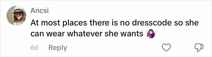 Comment discussing dress code and personal outfit choices at work. Comment discussing dress code and personal outfit choices at work.