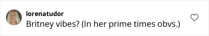 Comment reads: “Britney vibes? (In her prime times obvs.)” with heart icon, referencing Millie Bobby Brown's bold new look. Comment reads: “Britney vibes? (In her prime times obvs.)” with heart icon, referencing Millie Bobby Brown's bold new look.