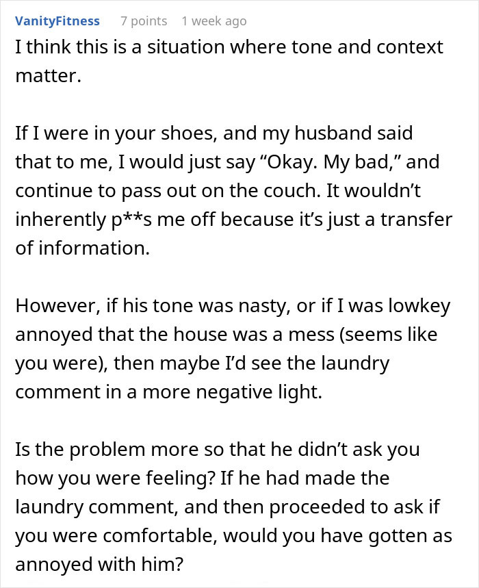 Text post analyzing the impact of tone and context in communication about laundry after surgery. Text post analyzing the impact of tone and context in communication about laundry after surgery.