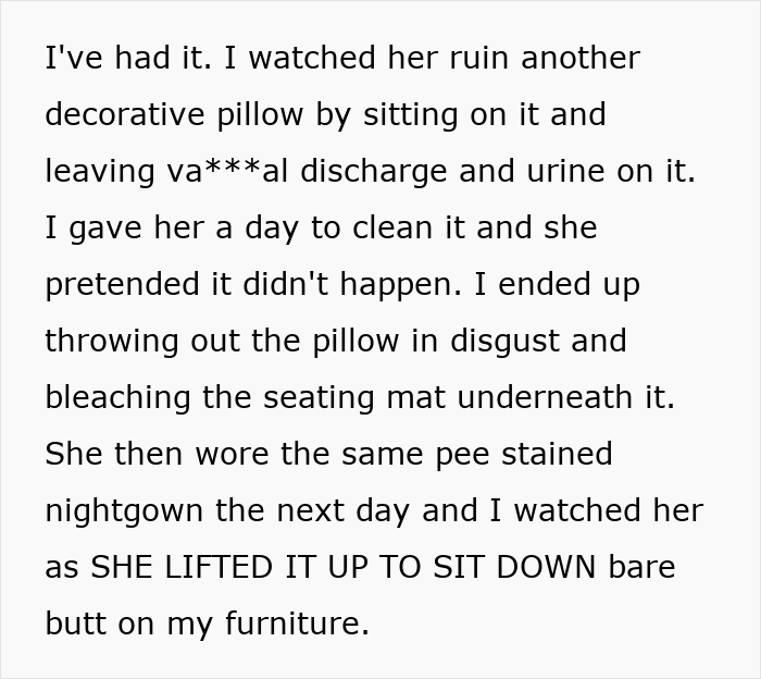 Text describing roommate's inappropriate behavior in shared living space. Text describing roommate's inappropriate behavior in shared living space.