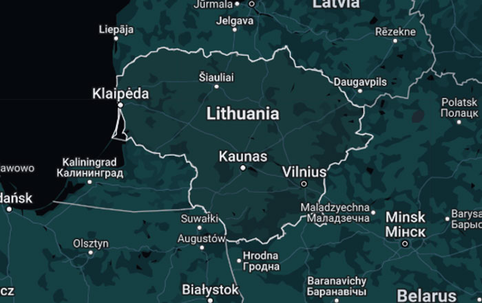 Map highlighting Lithuania, featuring key cities like Vilnius and Kaunas. Map highlighting Lithuania, featuring key cities like Vilnius and Kaunas.