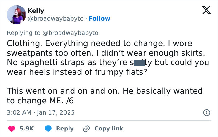Tweet criticizing a man's list of demands for his girlfriend to change her looks. Tweet criticizing a man's list of demands for his girlfriend to change her looks.