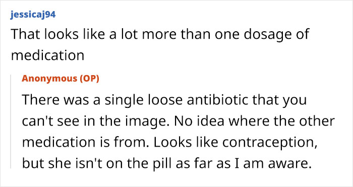 Text conversation about finding medication in girlfriend's wardrobe, including antibiotics and unknown contraception. Text conversation about finding medication in girlfriend's wardrobe, including antibiotics and unknown contraception.