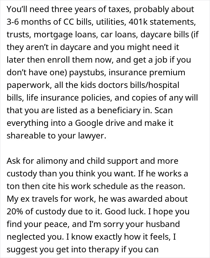 Text outlining divorce preparations after marriage issues due to neglect. Text outlining divorce preparations after marriage issues due to neglect.