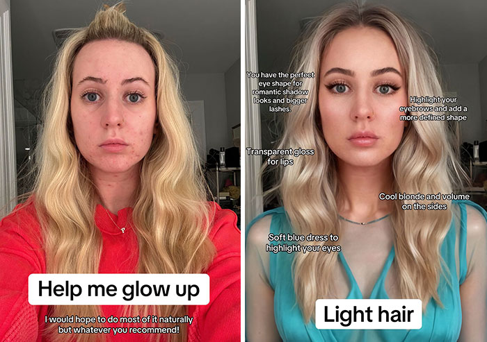 Digital makeovers transformation featuring a woman's glow-up with makeup and styling enhancements.