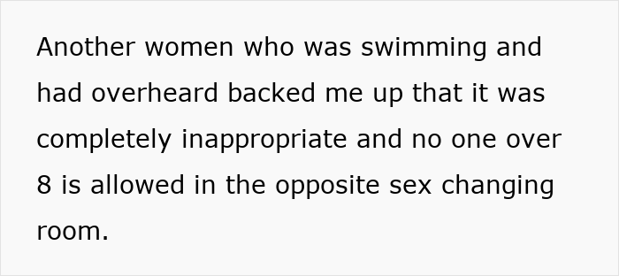 Text discussing appropriateness of children in opposite sex changing rooms. Text discussing appropriateness of children in opposite sex changing rooms.