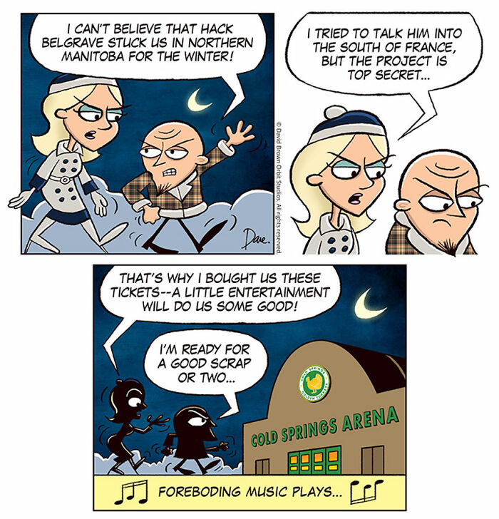 Comic strip featuring Planey Joey with a dialogue about a secret project and a visit to Gold Springs Arena at night. Comic strip featuring Planey Joey with a dialogue about a secret project and a visit to Gold Springs Arena at night.