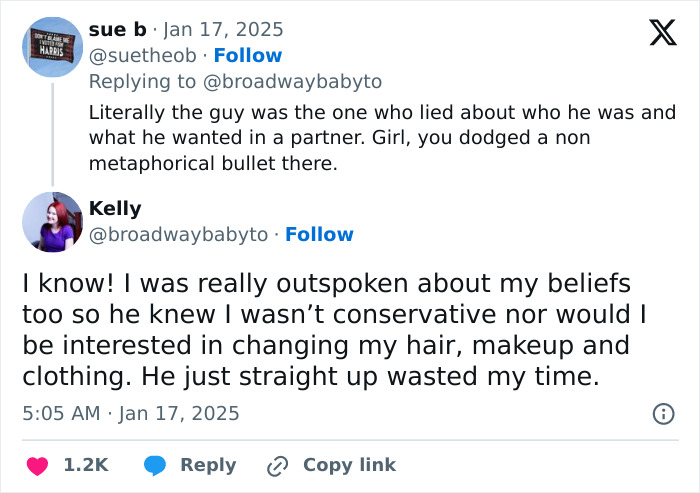 Tweets about a man's demands for girlfriend's appearance changes, leading to a reality check. Tweets about a man's demands for girlfriend's appearance changes, leading to a reality check.