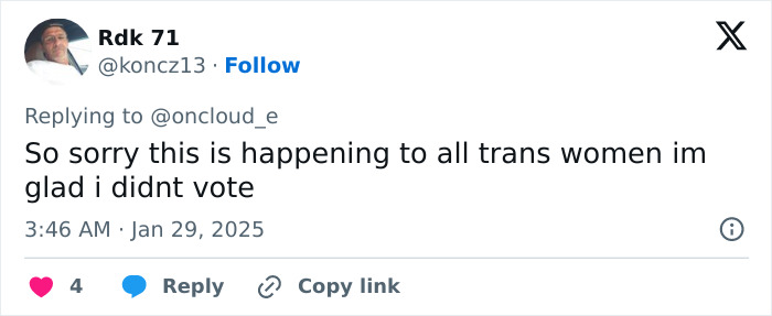 Tweet discussing transgender inclusion in women's sports issues. Tweet discussing transgender inclusion in women's sports issues.