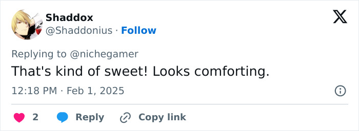 Tweet by Shaddox commenting on a mobile game period tracker integration, saying "That's kind of sweet! Looks comforting. Tweet by Shaddox commenting on a mobile game period tracker integration, saying "That's kind of sweet! Looks comforting.